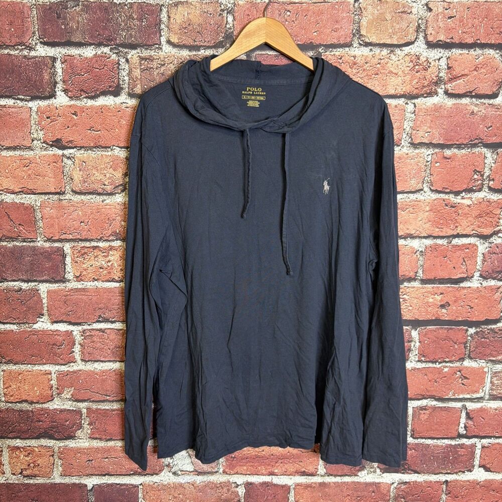 Polo Ralph Lauren Mens Size XL Navy Blue Long Sleeve Hooded T-Shirt Pony Logo